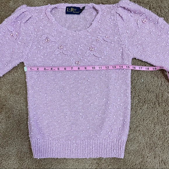 Vintage LeRoy Sweater 80's Cherry Pearl Small Pink Bobble Girly Retro 3/4 Sleeve - Picture 11 of 12